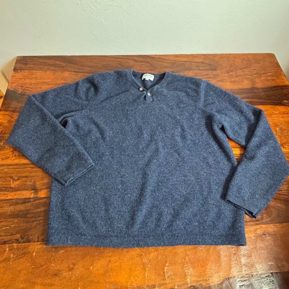Lorenzo Uomo Cashmere Merino Wool Henley Sweater Mens Large Navy Blue Pullover